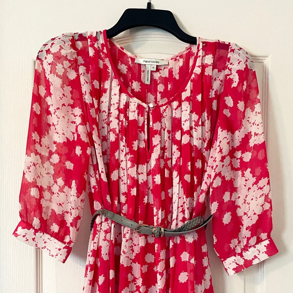 Max & Cleo Johanna Pleated Chiffon Dress, Size XS